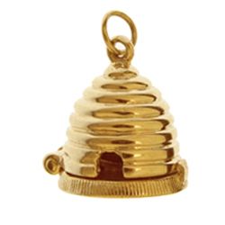 Beehive 14k Gold Charm – Open this movable beehive 14k Gold charm to see the tin…