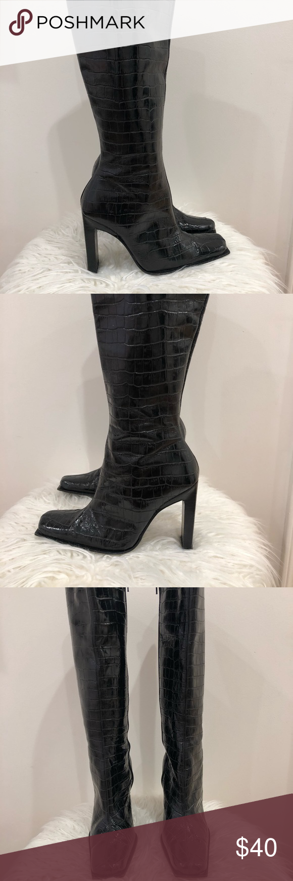 Black crocodile embossed boots These Bebe boots are in every fashion girls close…