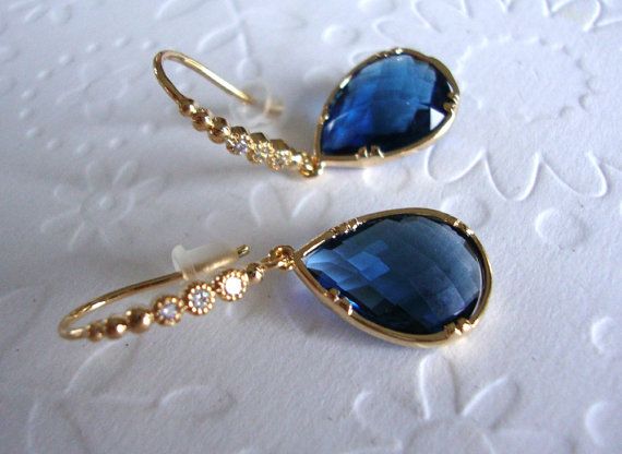 Blue Dangle Earrings, Blue Sapphire Earrings,September Birthstone, Blue Earrings, Gold Dangle earring, Gift for her, wife, mom, friend Gift