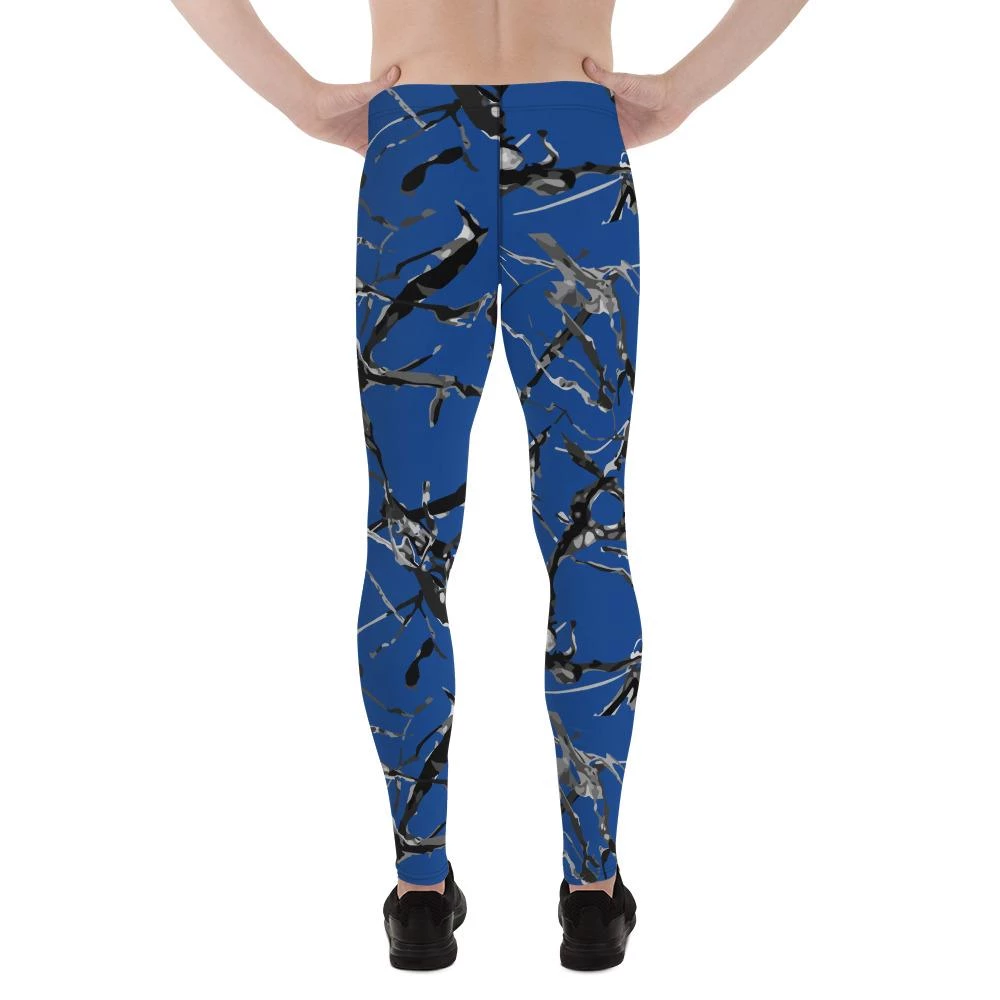 Blue Marble Abstract Print Premium Men’s Leggings Men Gym Tights – Made in USA