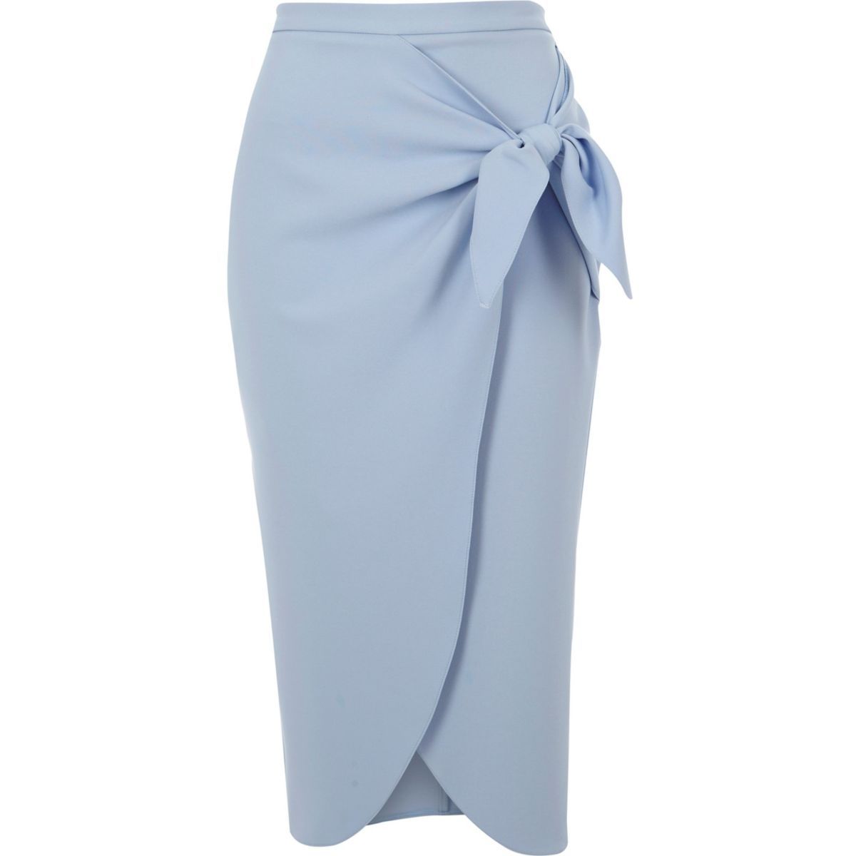Blue twist front pencil skirt