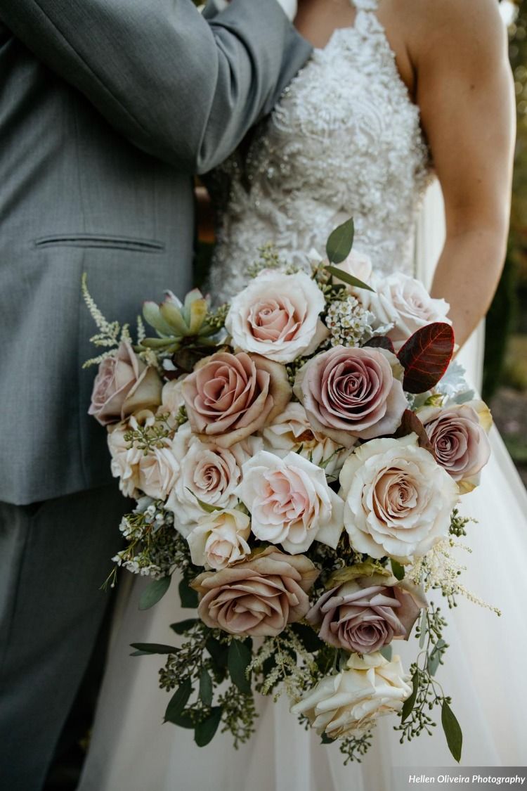 Blush and Muted Purple Bouquet with Succulent Accents