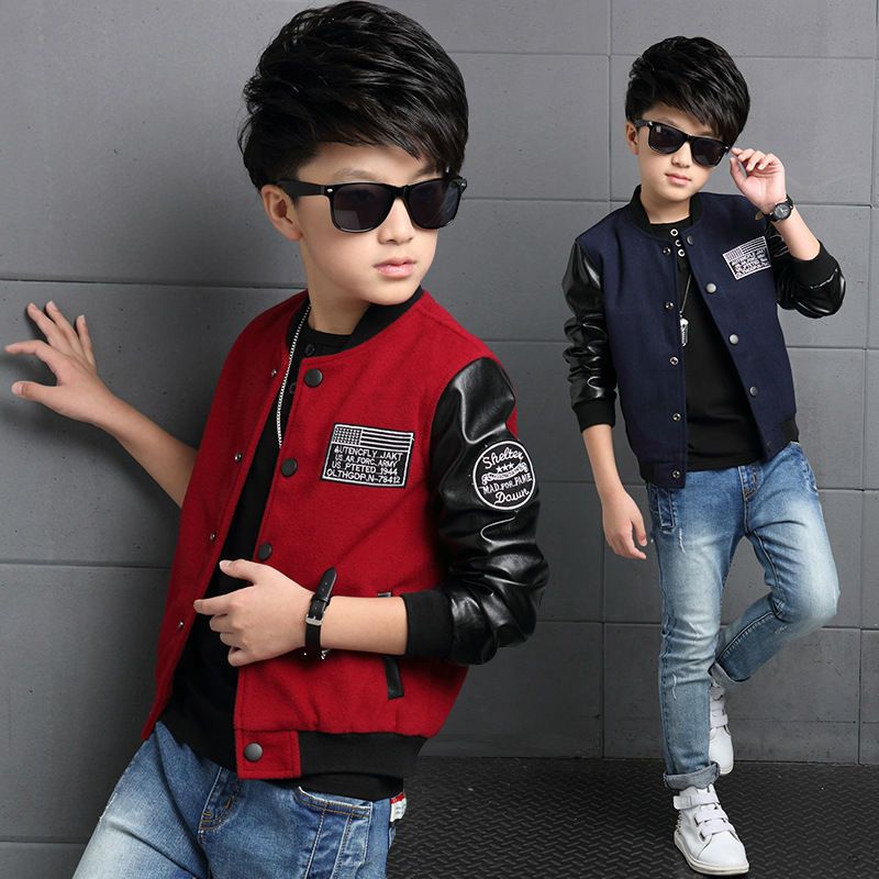 Boys Coat Polyester Faux Leather Casual Children Hoodies Brand Autumn Teenage Boys Jackets Patchwork Letter Kid Clothes For Boys