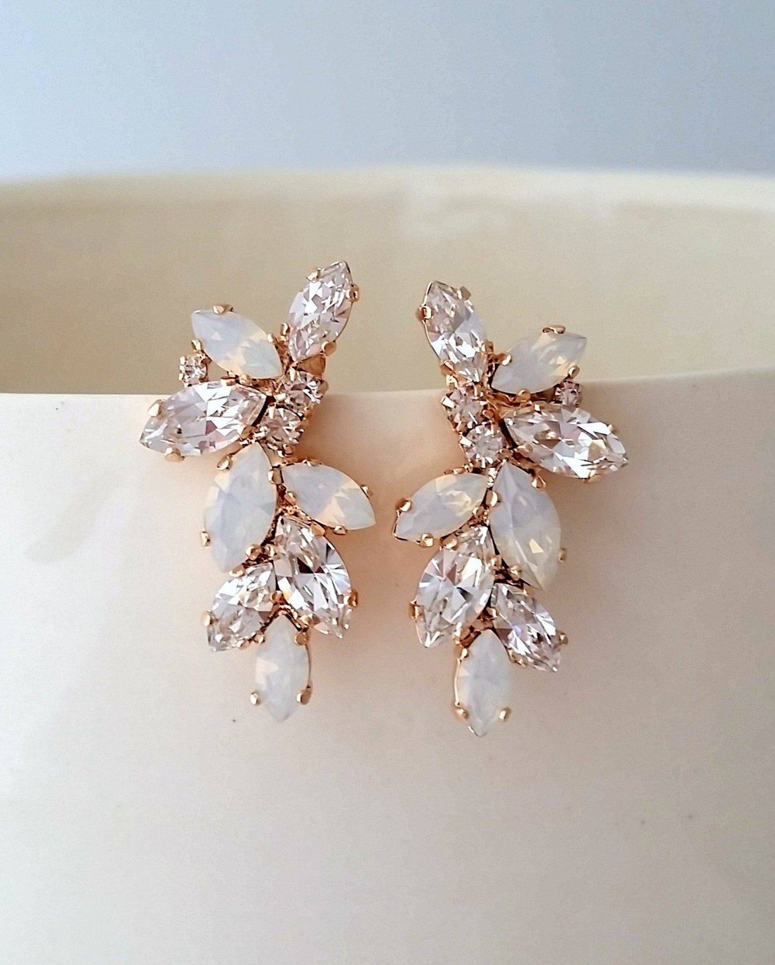Bridal earrings stud,Opal Crystal earrings,Opal Wedding jewelry,White opal earrings,Bridesmaid earrings,Cluster earring,Swarovski earrings