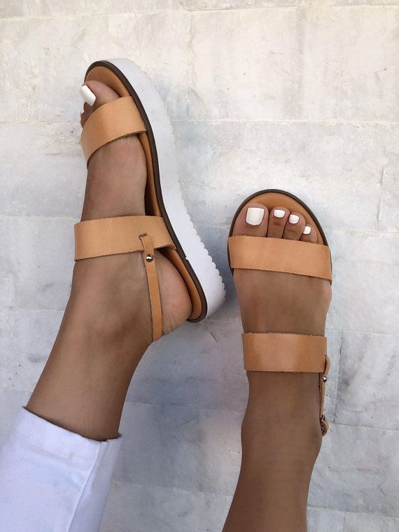 Brown Leather Sandals White Sole