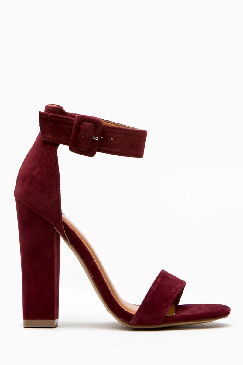 Burgundy Faux Suede Chunky Ankle Strap Heels @ Cicihot Heel Shoes online store s…