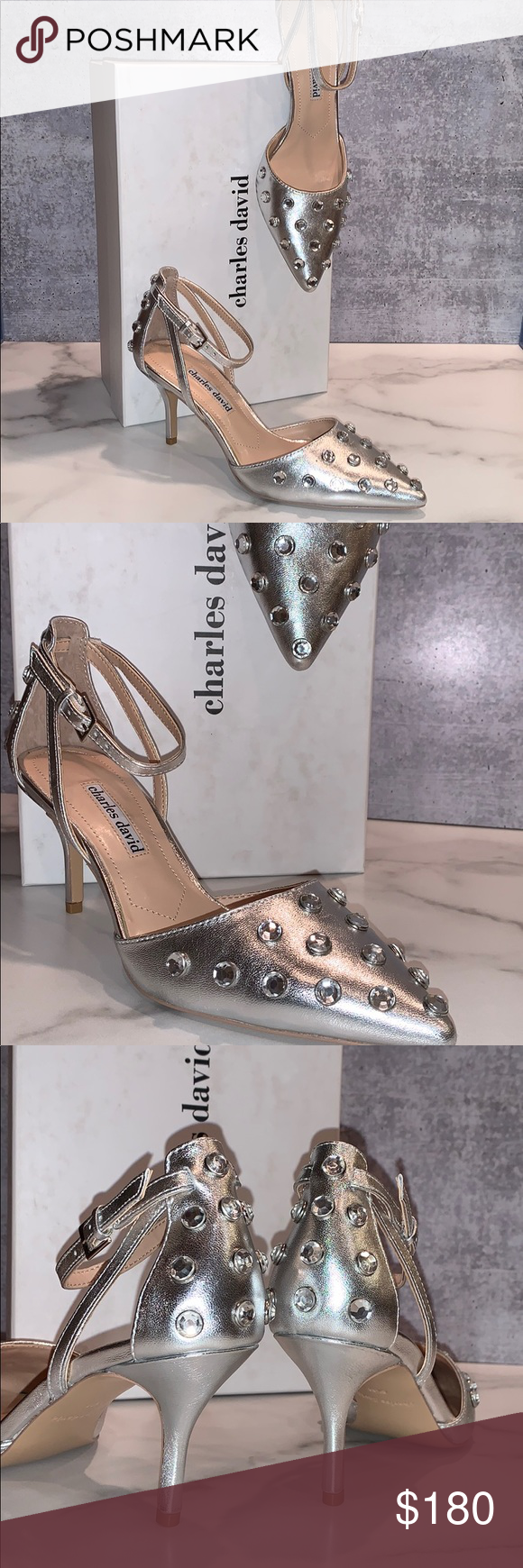 CHARLES DAVID Anne collection silver stilettos Gorgeous Charles David Heels Coll…