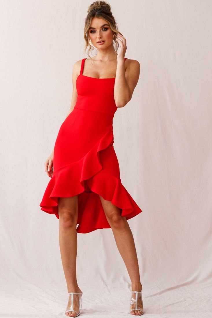 Cartagena High-Low Asymmetric Salsa Dress Red