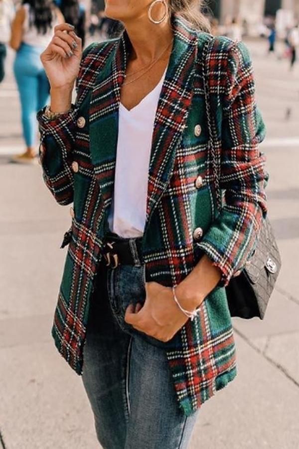 Casual Plaid Long-Sleeved Double-Sided Woolen Cardigan And Suit Jacket