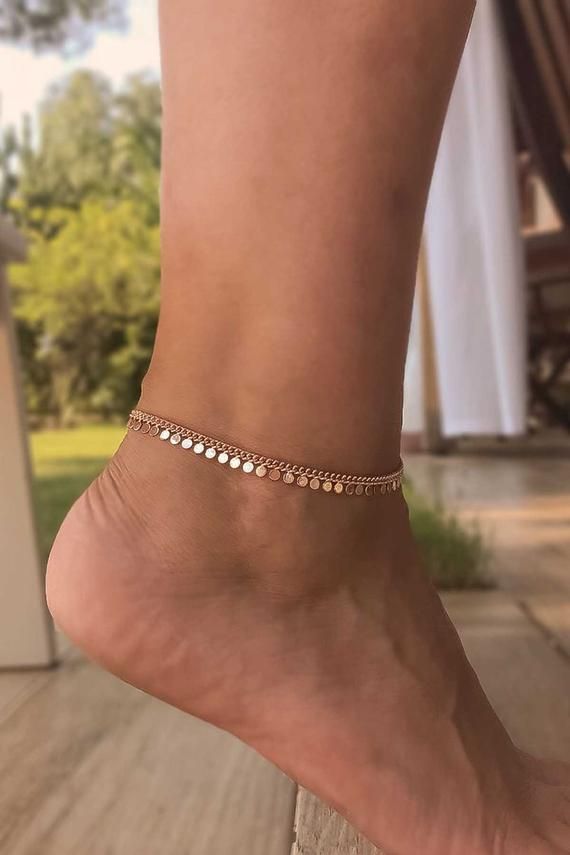 Coin Chain Anklet | Boho Style Mini Coin Ankle Bracelet | Rose Gold Ankle Bracelet | Minimalistic An