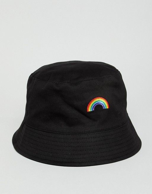 DESIGN bucket hat in black with rainbow embroidery