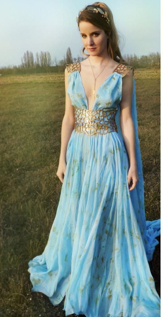 Daenerys Qarth Costume – Blue Dress with Belt – Thrones Cosplay