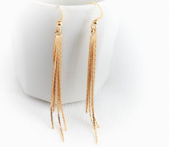 Dangle Earrings, Gift for Women, Tassel Gold Earrings, Gold Long Earrings, Delicate Gold earrings, Chain Tassel Earrings, Fashion Jewelry
