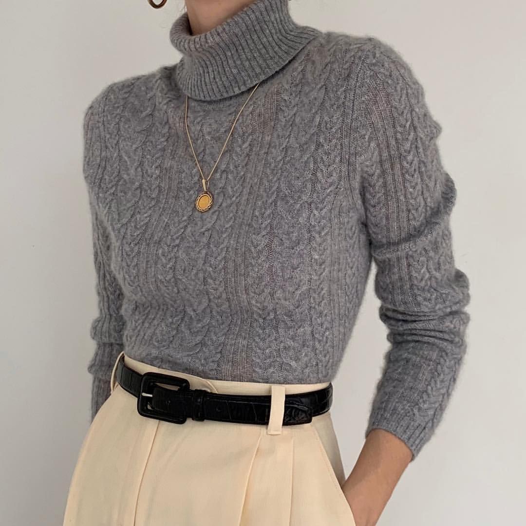 Deux Birds Vintage on Instagram: “Stunning vintage ash gray pure cashmere cable knit turtleneck. Dreamiest, cloud-like cashmere with the best fit. Online now. 🌥 (Sold)”