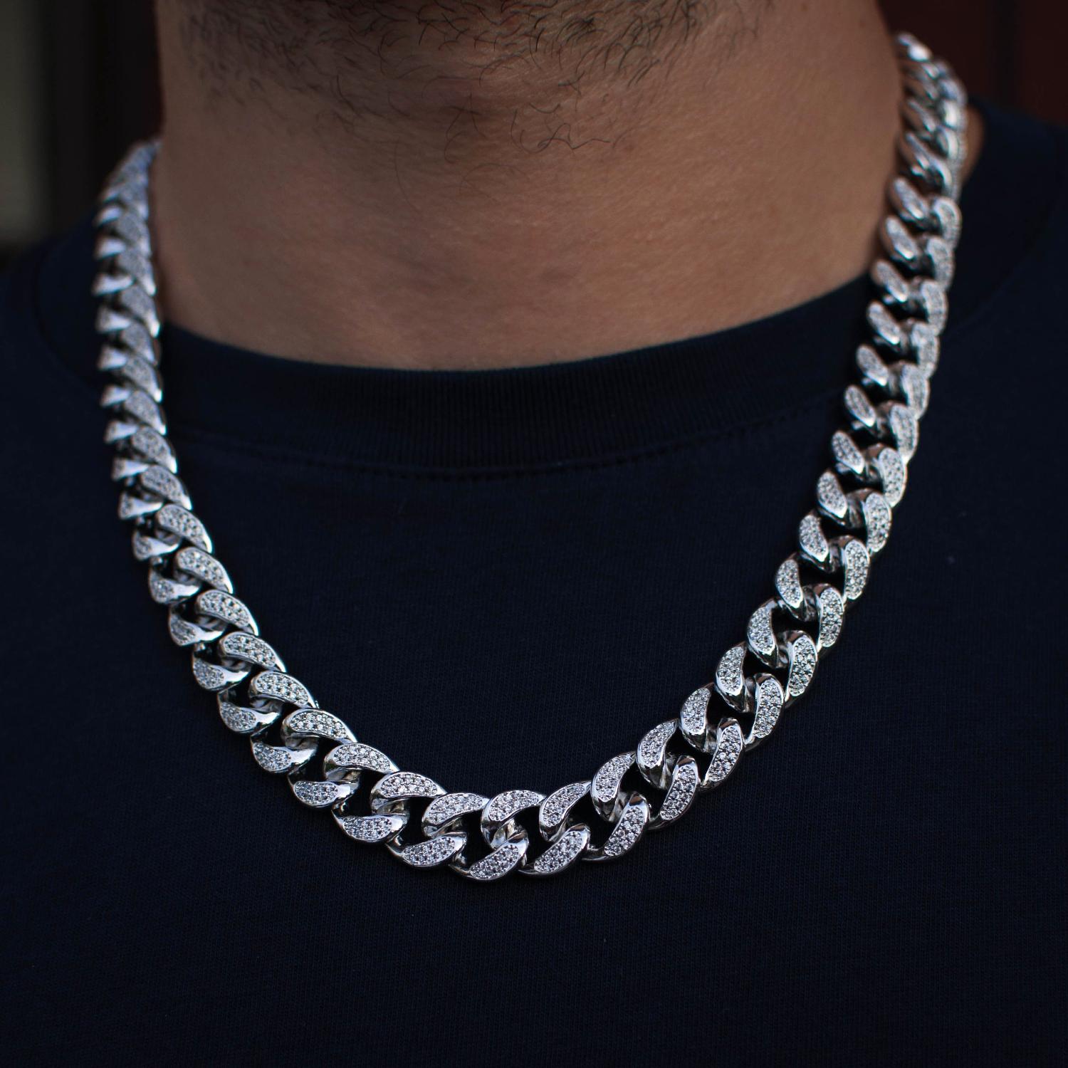 Diamond Cuban Link Chain (12mm) in White Gold