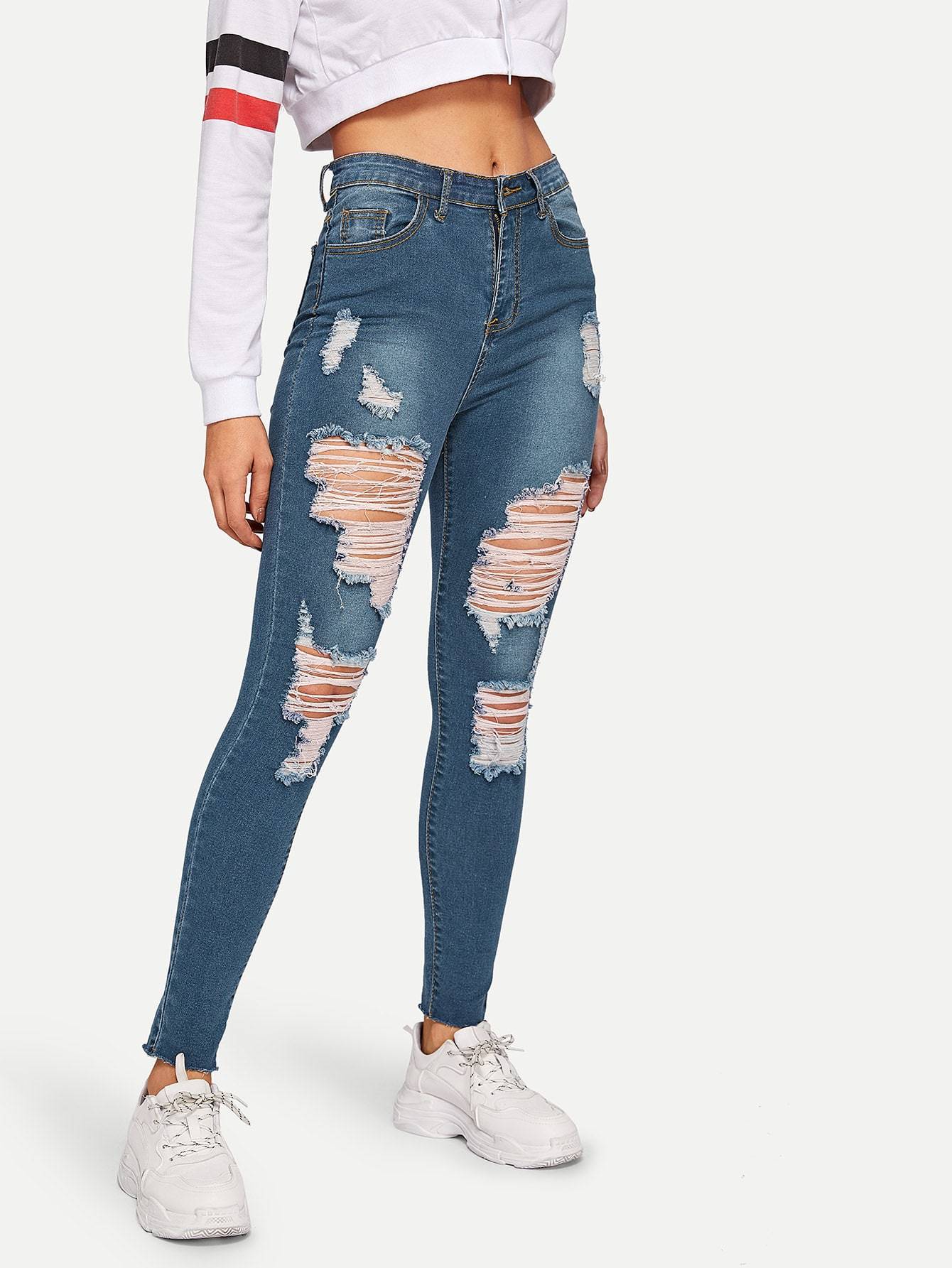 Distressed Raw Hem Skinny Jeans – Marvy Bae