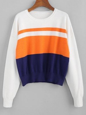 Drop Shoulder Colorblock Jumper Sweater MULTI-C