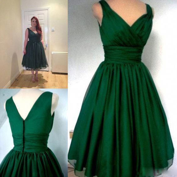 Emerald Green 1950s Cocktail Dress Vintage Tea Length Plus Size Chiffon Overlay Elegant Cocktail party Dress
