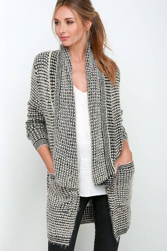 Extra Easeful Black and Beige Cardigan Sweater