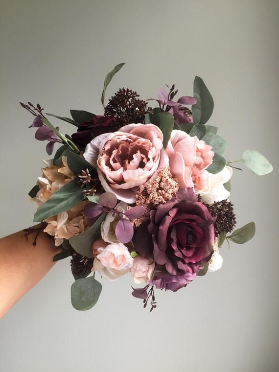 Fall Wedding Bouquet, Purple Bridal Bouquet, Silk Wedding Bouquet, Autumn Bridal Bouquet, Artificial