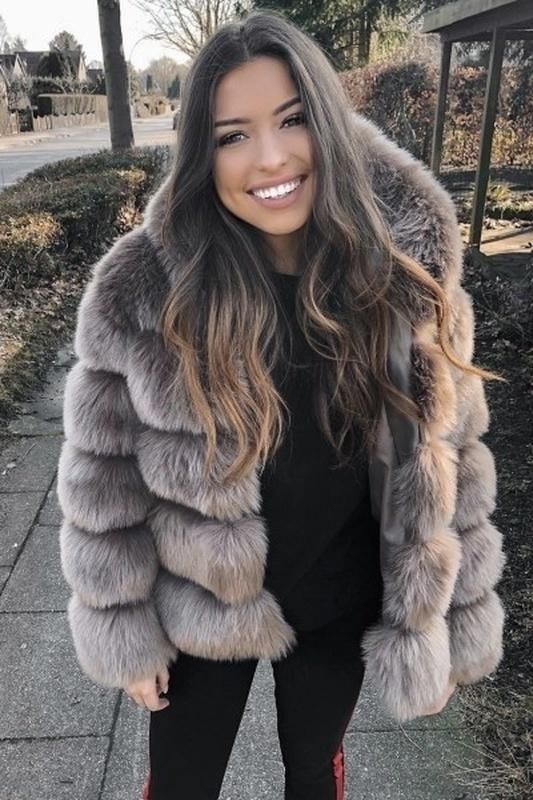 Fashion Faux Fur Thick Warm Fake Fur Hooded Coat