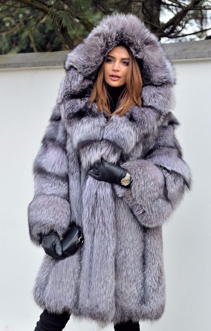 Faux Silver Fox Fur Coat