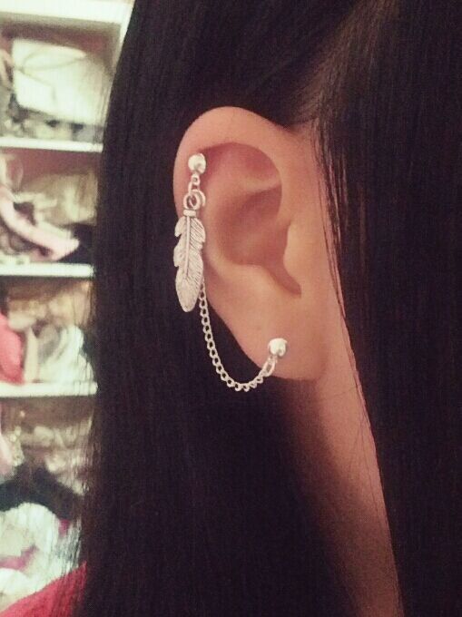 Feather Cartilage Chain Earring Helix Ear Cuff Jewelry Simple Leaf