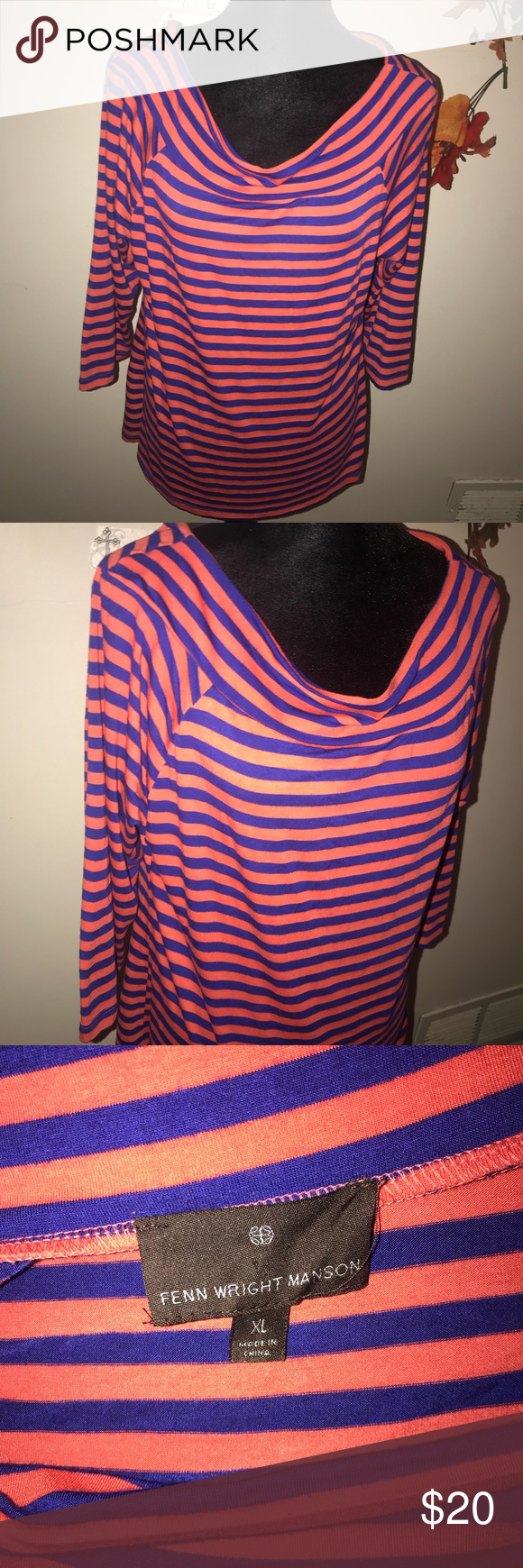 Fenn Wright Manson striped blouse Orange & blue boat neck striped blouse  3/4 le…