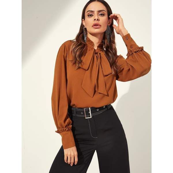 Frill Detail Tied Neck Blouse