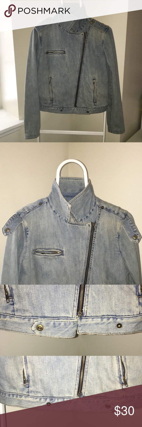 Gap 1969 jean jacket, distressed, size large Super soft moto jacket in pale / sk…