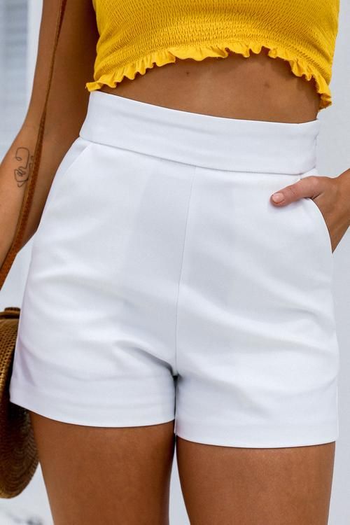 Girl Boss Shorts, White, Front