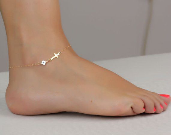 Gold Cross anklet, Sideways cross anklet, Evil eye jewelry, Clover ankle bracelet, Evil eye ankle bracelet, Cross ankle bracelet