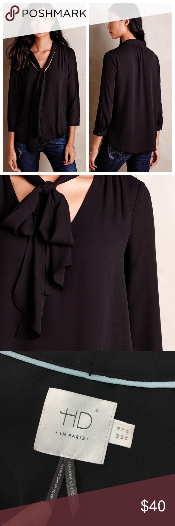 HD In Paris Black Astral Tie-neck Blouse – 12 Wear the neck tie many different w…