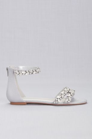 Jeweled Metallic Ankle Strap Flat Sandals Style ALESSIA, Silver Metallic, 5