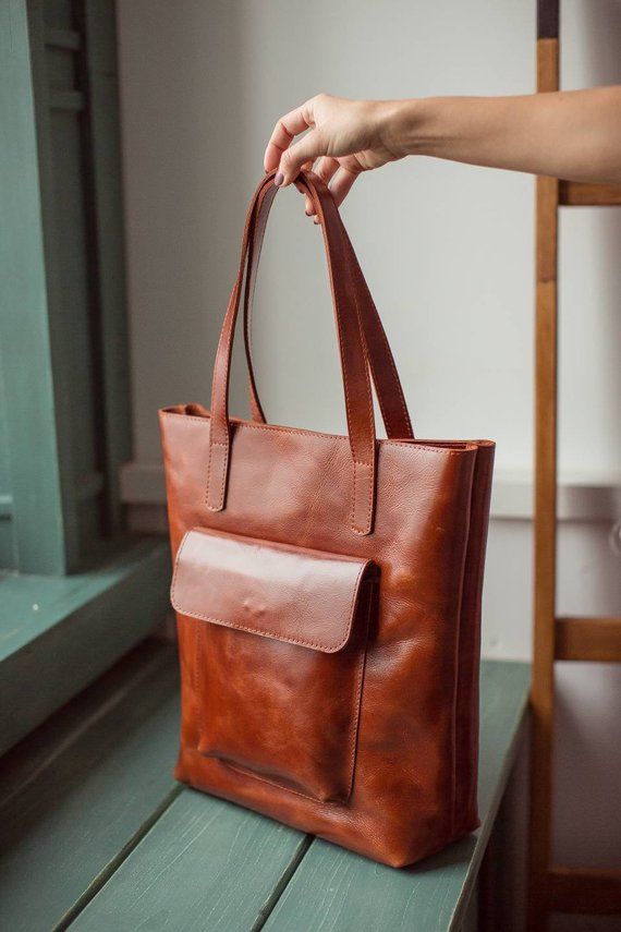 Leather tote bag, leather tote, brown tote bag, laptop bag women, leather handbag, vintage leather t