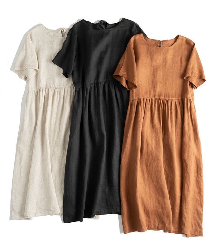 Loose Pure Color Linen Maxi Dresses Women Summer Casual Outfits Q17065