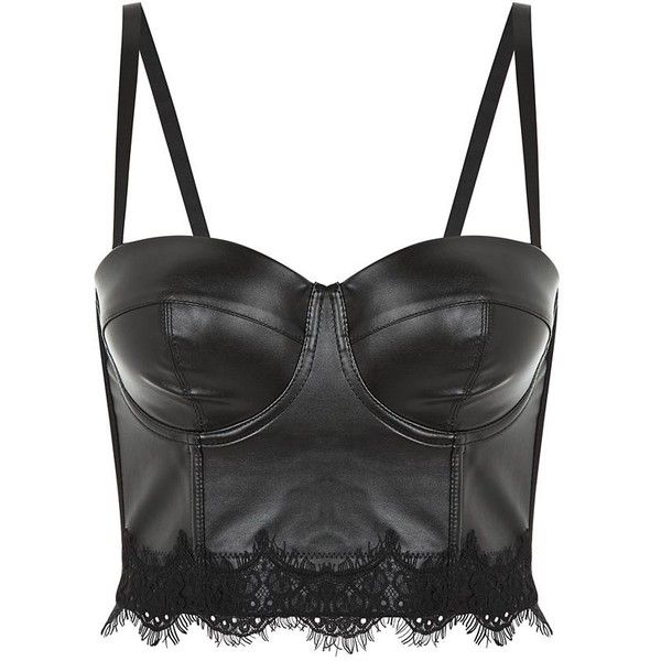 Love & Lies Black Leather-Look Lace Hem Bustier ($13) ❤ liked on Polyvore feat…