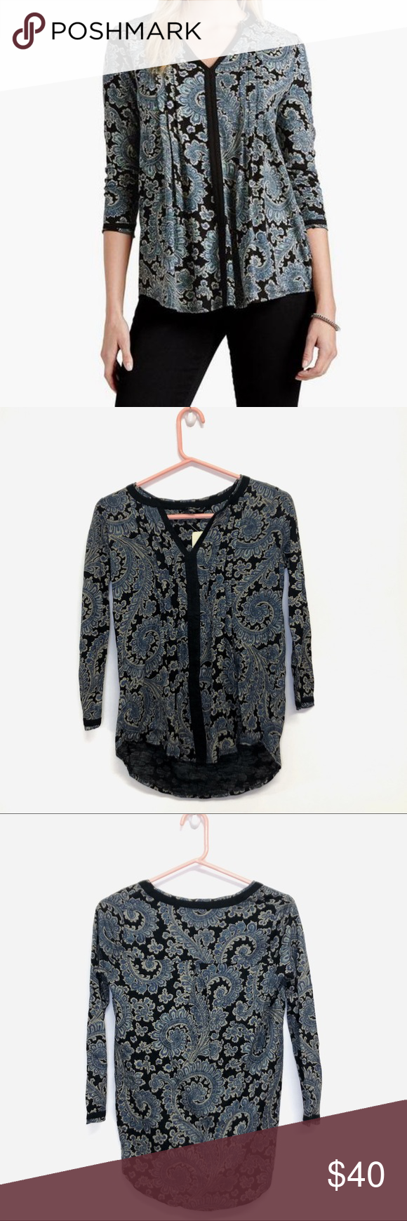 Lucky Brand Paisley Peasant Top Black and Blue NWT – NWT – Paisley design – Ruff…