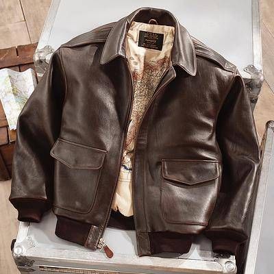 Men’s leather A-2 flight jacket, ‘Road to Victory’