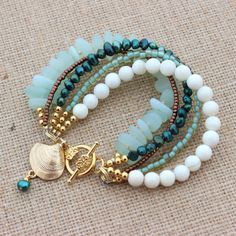 Mermaid Bracelet Sea Glass Bracelet Beach Womens with Shell Charm Beach Ocean Lover Jewelry Mother’s Day Gift Present for Mom Sea Glass