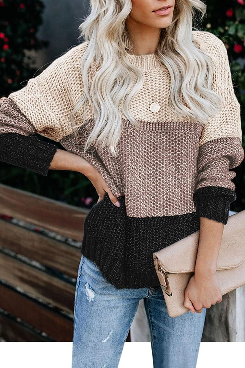 Miastylish Color Block Netted Texture Sweater