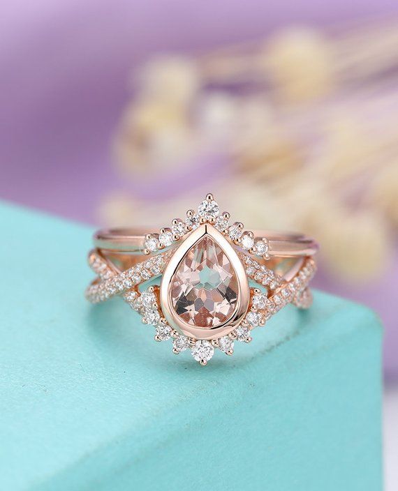 Morganite engagement ring Rose gold engagement ring Vintage Art deco Antique Diamond Twisted Wedding Women Bridal Jewelry Promise Gift