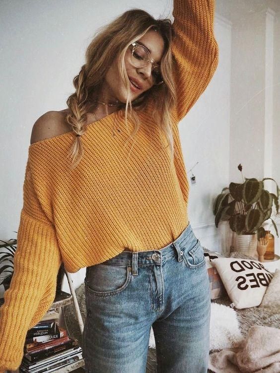 Mustard Yellow Boat Neck Off the Shoulder Sweater