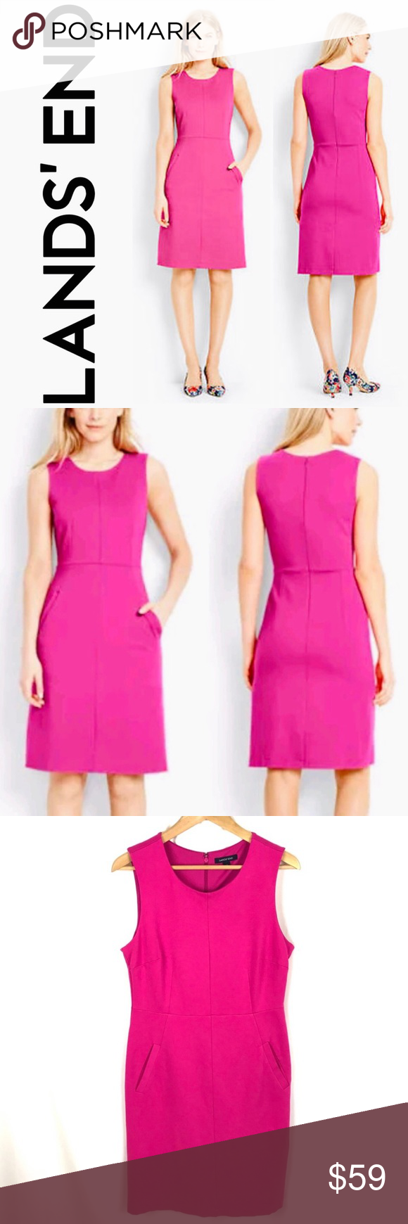 NWT Lands’ End Magenta Pink Ponte Sheath Dress New With Tags Lands’ End scoo…