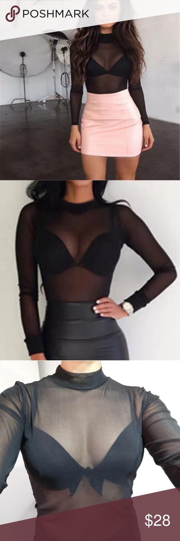 New with tags long sleeve sheer black shirt Cute sexy long sleeve black sheer sh…