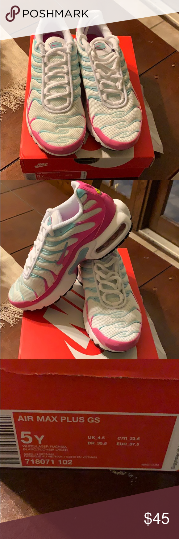Nike Air Max Plus Gs Sz 5Y but fits 6.5 in Women’s Size   Sizing and colorways…