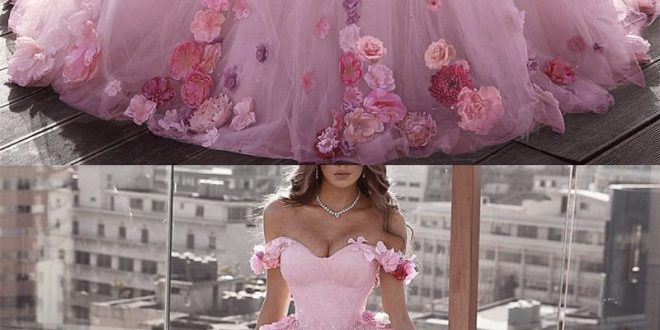 Off Shoulder Tulle Ball Gown Wedding Dresses Floral Flowers Beaded ...