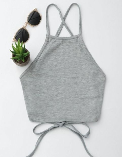 Open Back Cropped Tank Top – Gray S