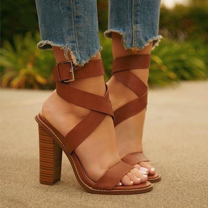 Open Toe Strappy Buckle Casual Womens Sandals
