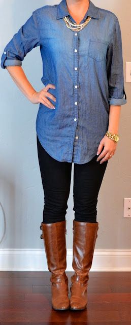Outfit Posts: outfit post: chambray shirt, black skinny jeans, brown boots
